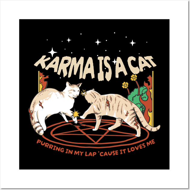 karma is a cat - vintage Wall Art by SUMAMARU